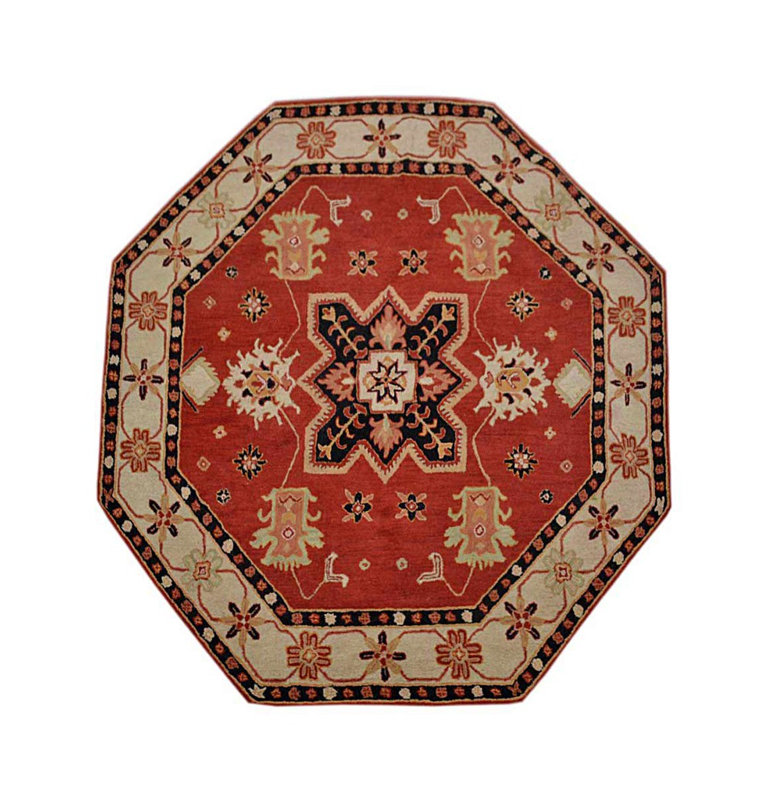 Darby Home Co Octagon Andrewson Floral Handmade Tufted Wool Red Area